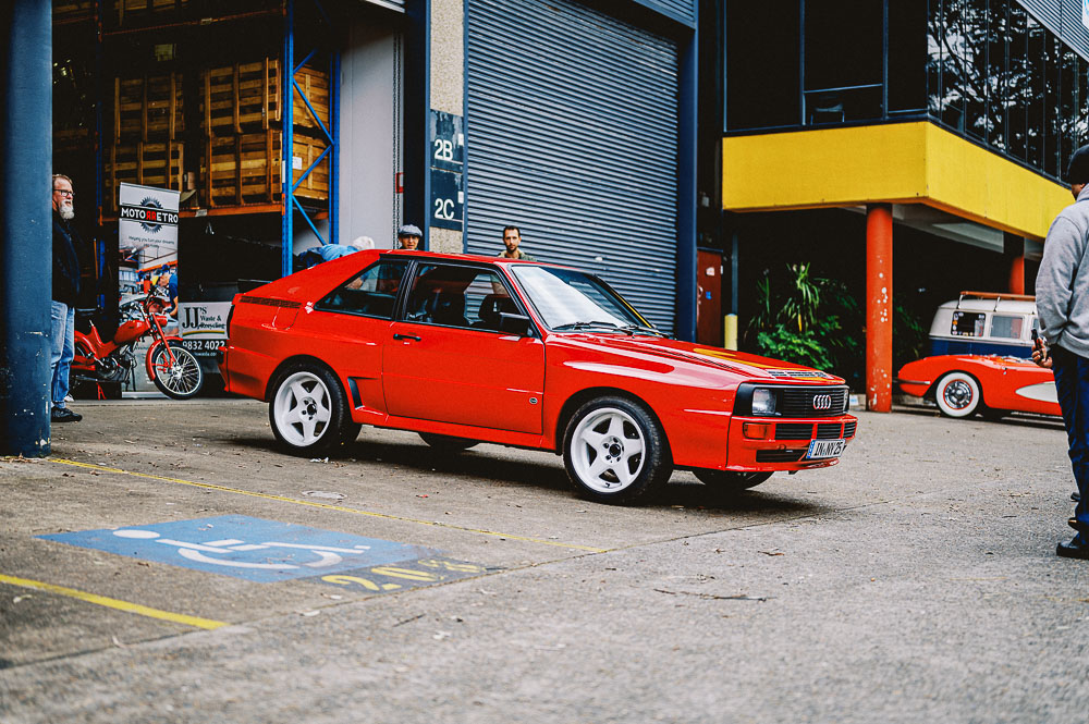 An Audi Sport Quattro on show at Sydney's MotorRetro Cars, Bikes & Coffee Event in June 2022